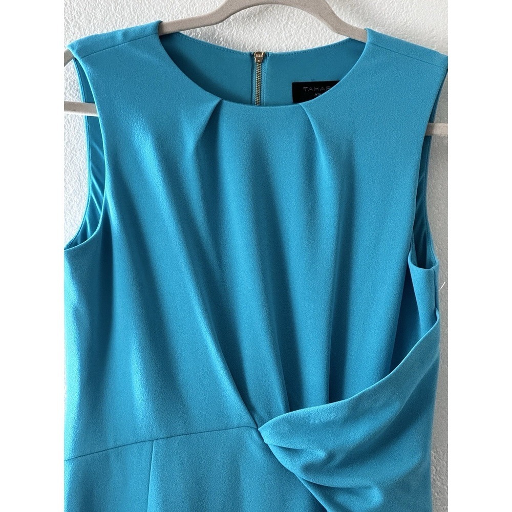 T Tahari Teal Blue Sheath Dress Ruffle Detail Business Casual Women's Size 8 - Picture 4 of 11